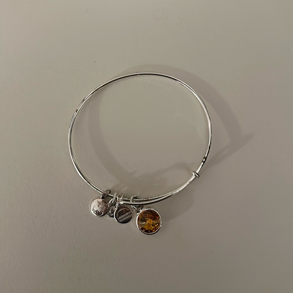 Alex and Ani Topaz Birthstone Orange Crystal Charm Bangle Bracelet - Silver